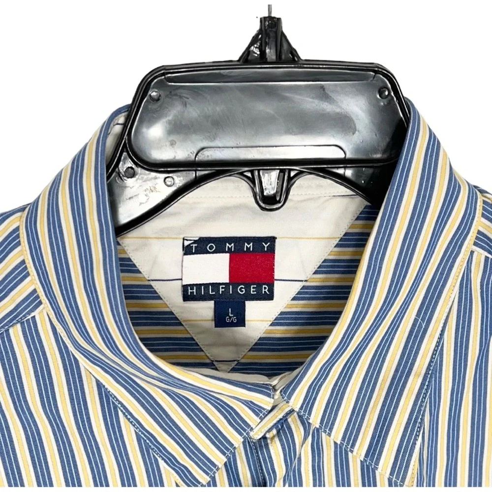 Tommy Hilfiger Shirt Men’s Size L Blue Yellow White Button Front Long Sleeve - Picture 4 of 8